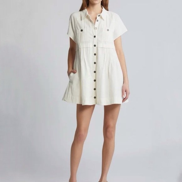Free People Dresses & Skirts - Free People White Ronnie Cotton Poplin Mini Shirtdress Button Down Sz XL